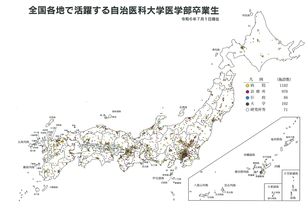 全国で活躍する自治医科大学医学部卒業生