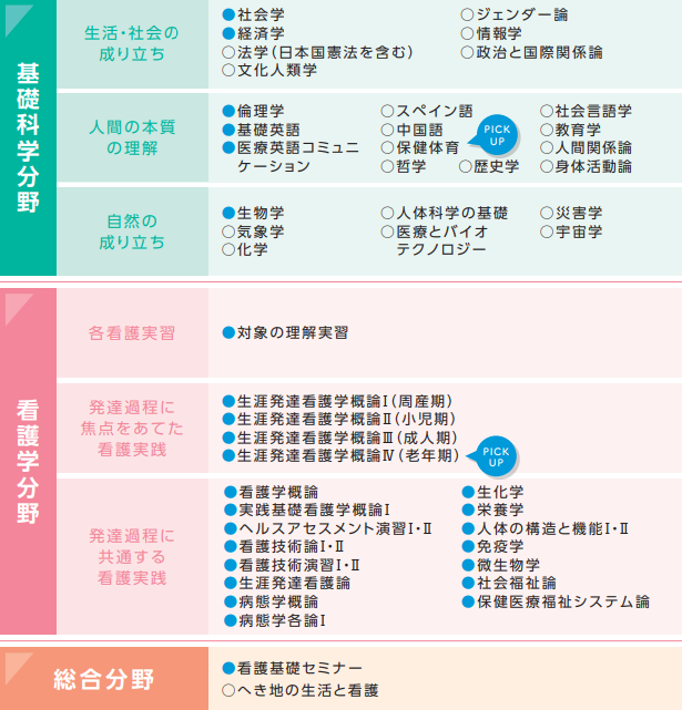 1年次 分野項目