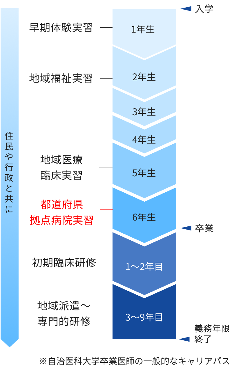 キャリア形成と地域医療臨床実習の位置づけの図