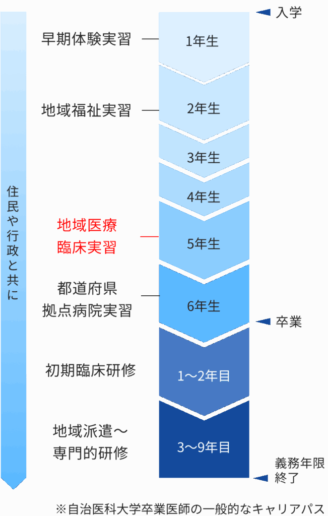 キャリア形成と地域医療臨床実習の位置づけの図