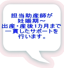 担当助産師が 妊娠期～ 出産・産後1カ月まで 一貫したサポートを 行います。  